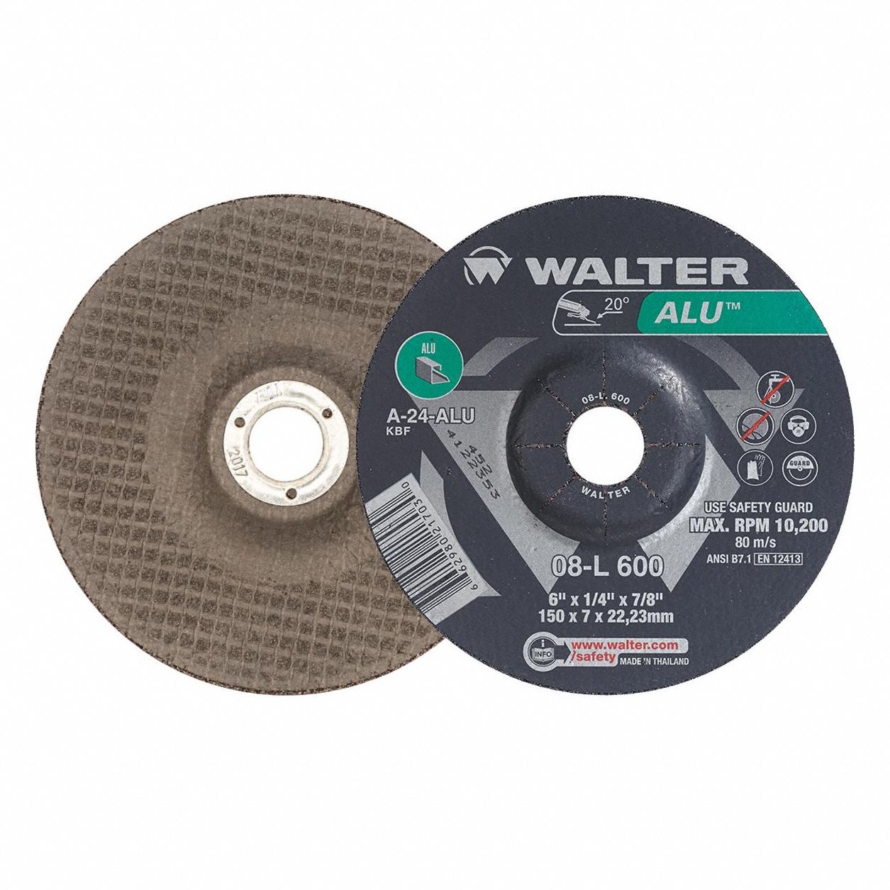 Depressed Center Grinding Wheel: Type 27, 6" x 1/4" x 7/8", 24 Grit, ALU