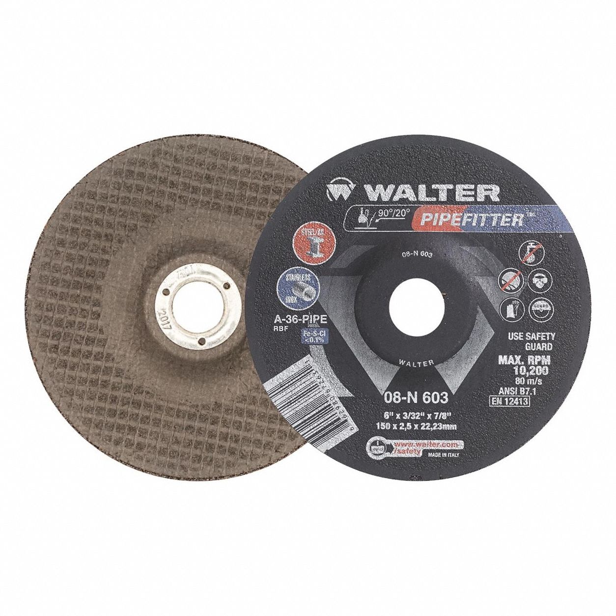 Depressed Center Grinding Wheel: Type 27, 6" x 3/32" x 7/8", 36 Grit