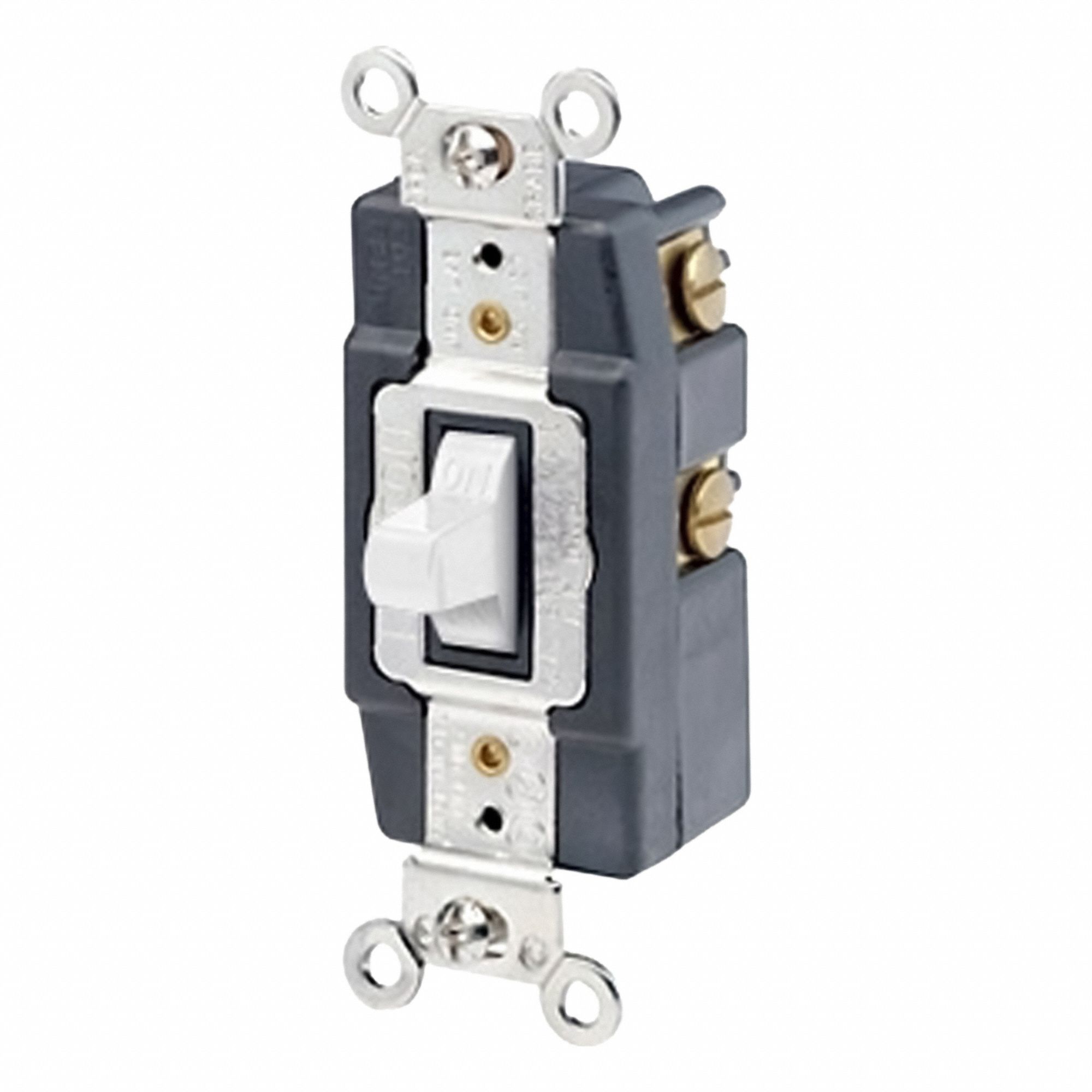 AC Quiet Switch: Toggle Switch, Single Pole, White, 15 A, 120/277V AC, Screw Terminals
