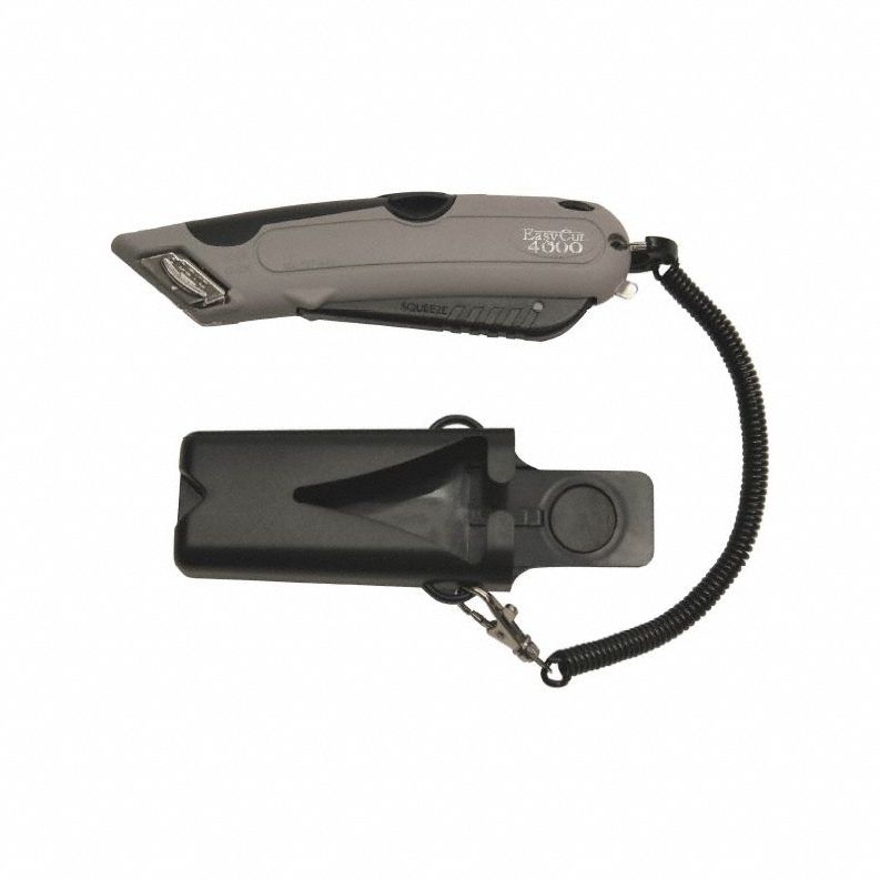 Box Cutter: 7 in Overall Lg, Textured, 2 in Overall Wd, Plastic, Gray, Slot Drop