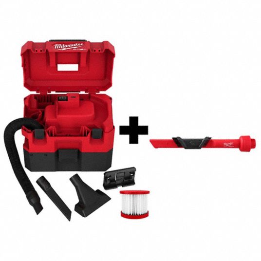 MILWAUKEE, 1.6 gal Tank Size, Plastic, Vacuum and Crevice/Brush Tool