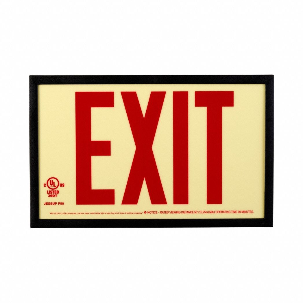 Glo Exit Sign W Frame 7.5X13 1Side Wt/Rd