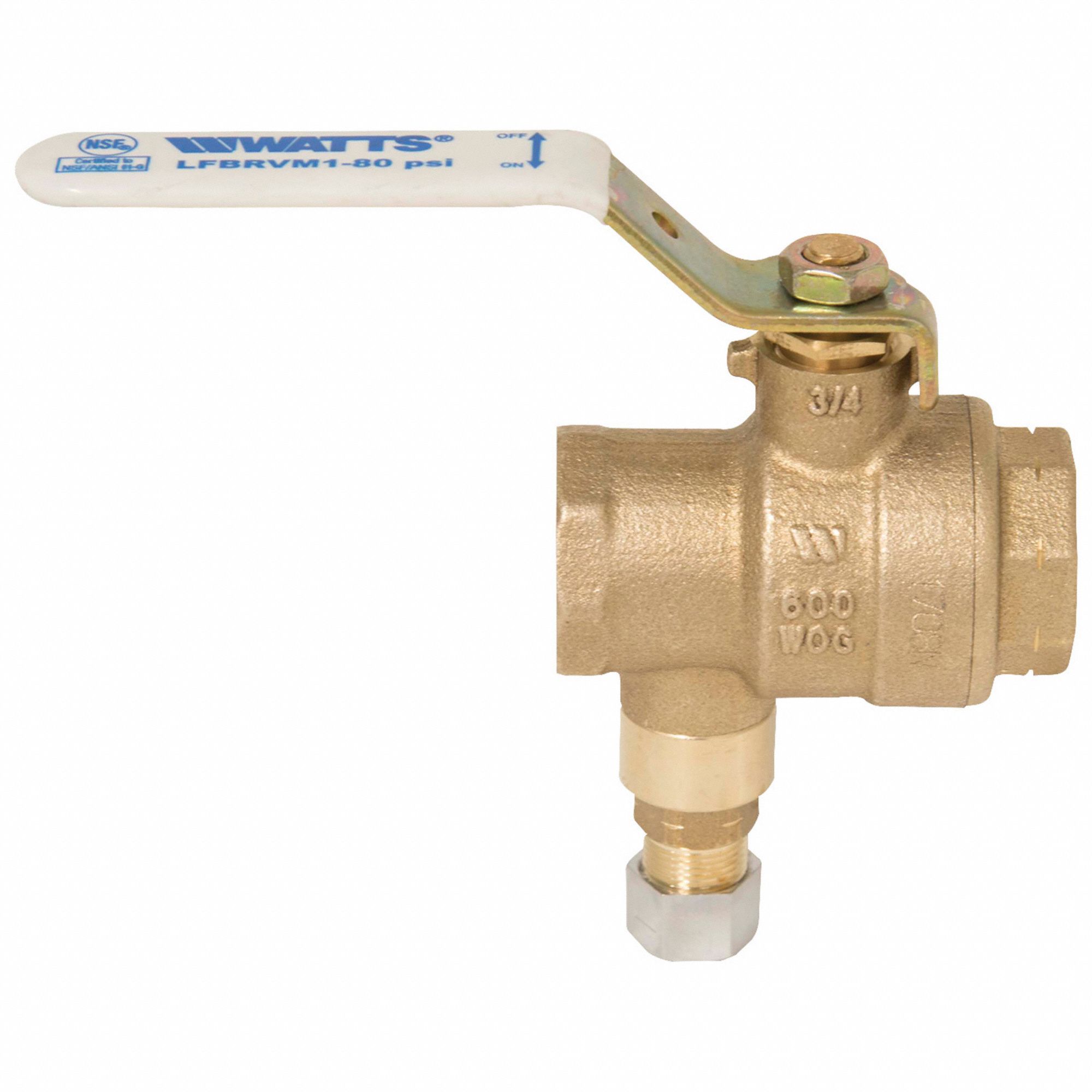 Ball And Relief Valve: FNPT x FFPT, 3/4 in x 3/4 in, Bronze, 400 psi Max. Op Pressure