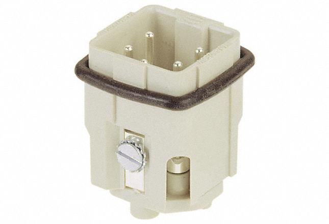 Industrial Rectangular Connector Insert: Han® A, Screw, Male, 10 A Current Rating, Gray