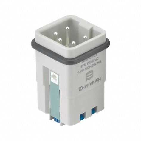 Industrial Rectangular Connector Insert: Han® A, Spring-Clamp, Male, 10 A Current Rating