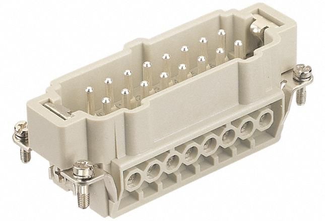 Industrial Rectangular Connector Insert: Han® E, Screw, Male, 16 A Current Rating, Gray
