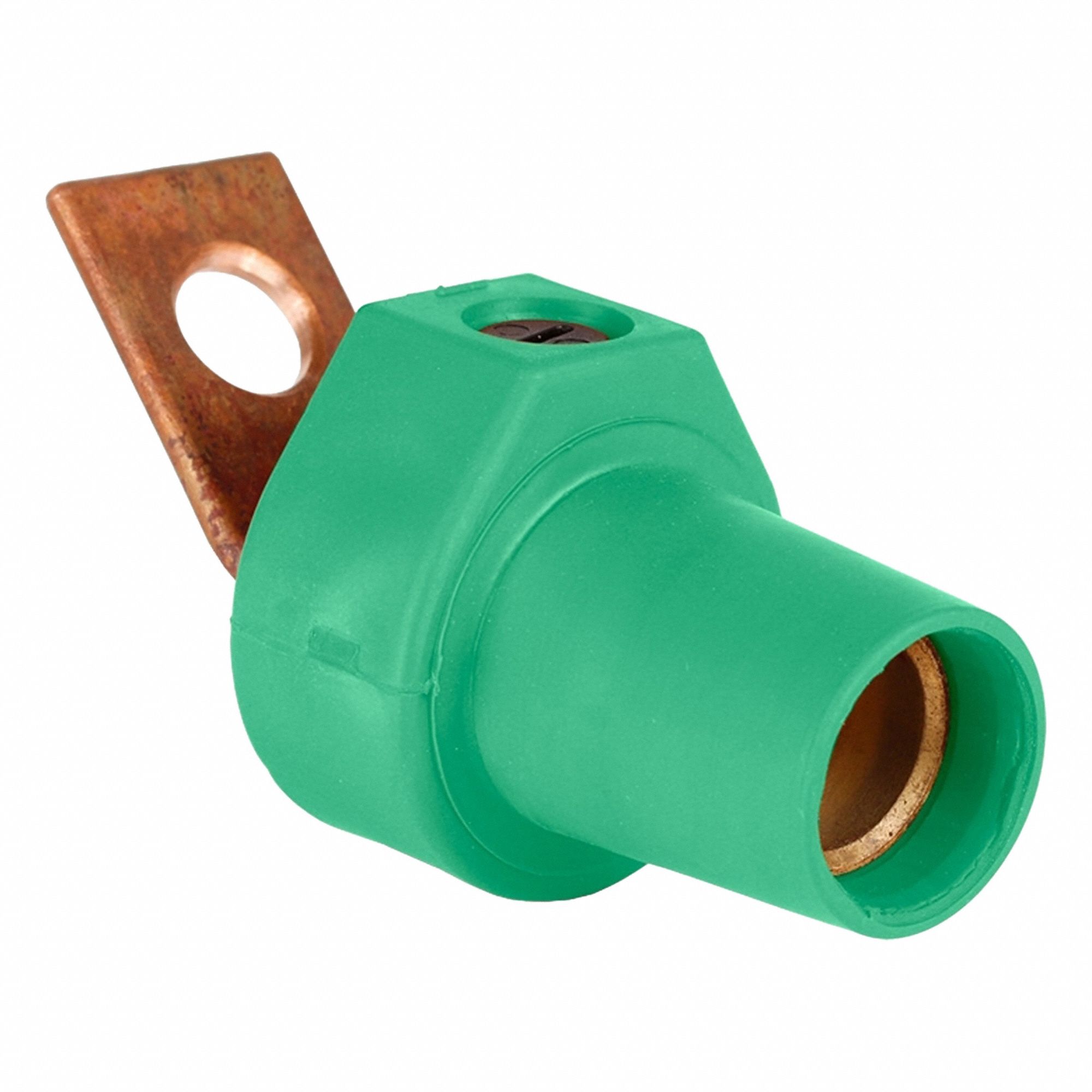 Terminal Connector: For Male Plugs, 400 A, Angled, Green, Round, Threaded Mounting