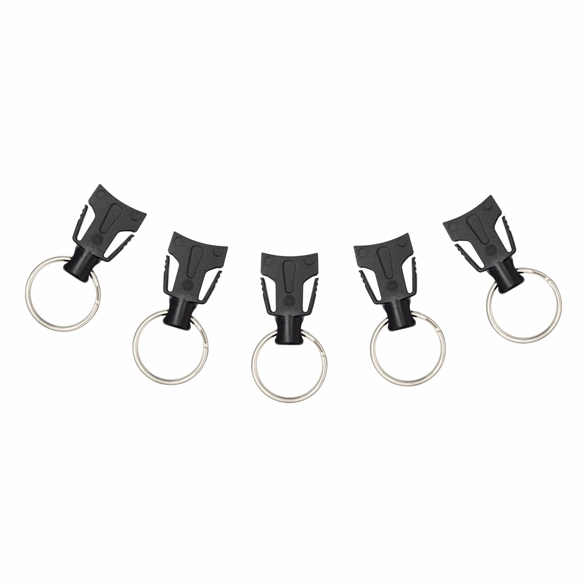 Key Ring: 7/8 in Key Ring Dia, Plastic, Black, 5 PK