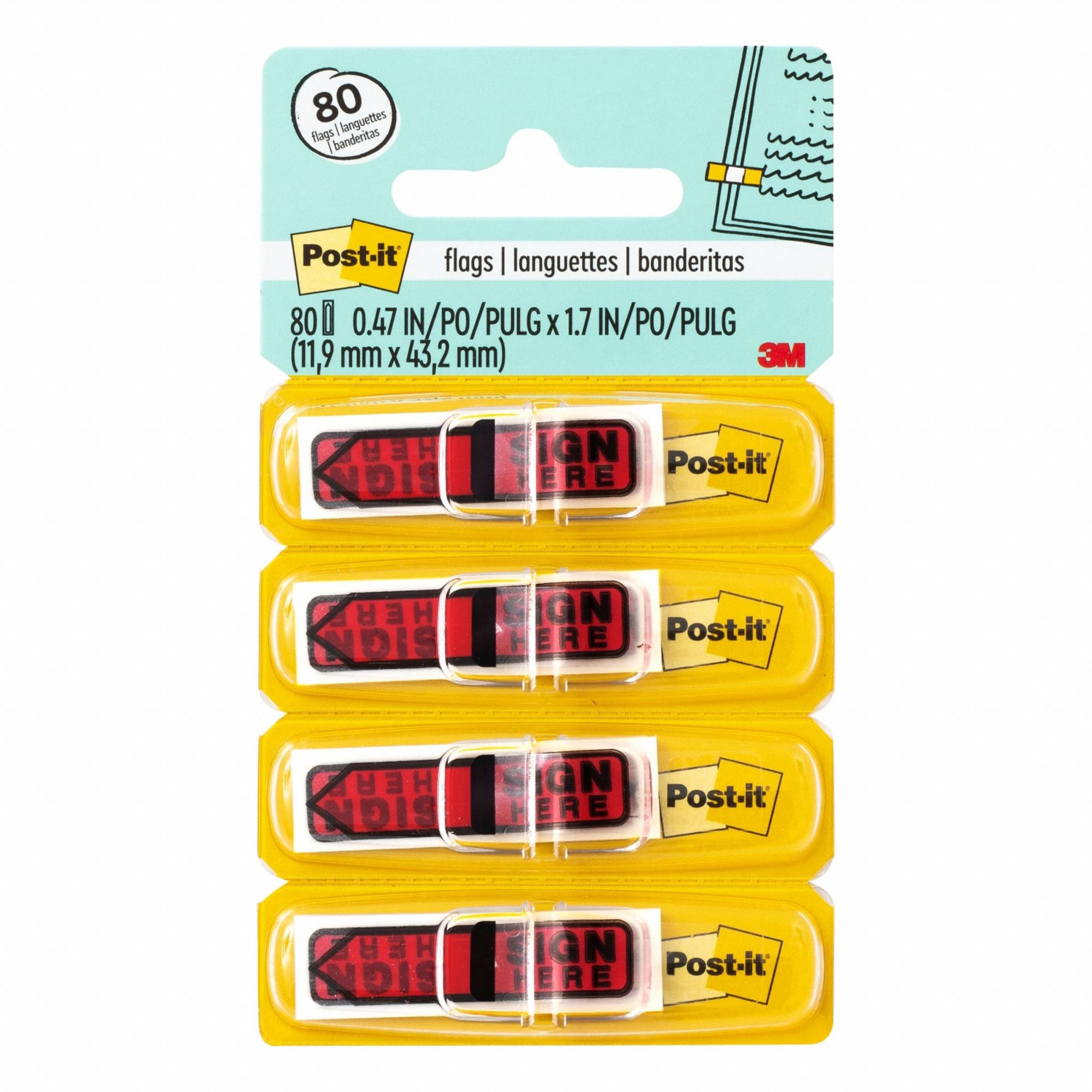 Sticky Arrows: Red, 20 Sheets per Pad, 4 Pads per Pack, 1/2 in x 1 3/4 in, 4 PK