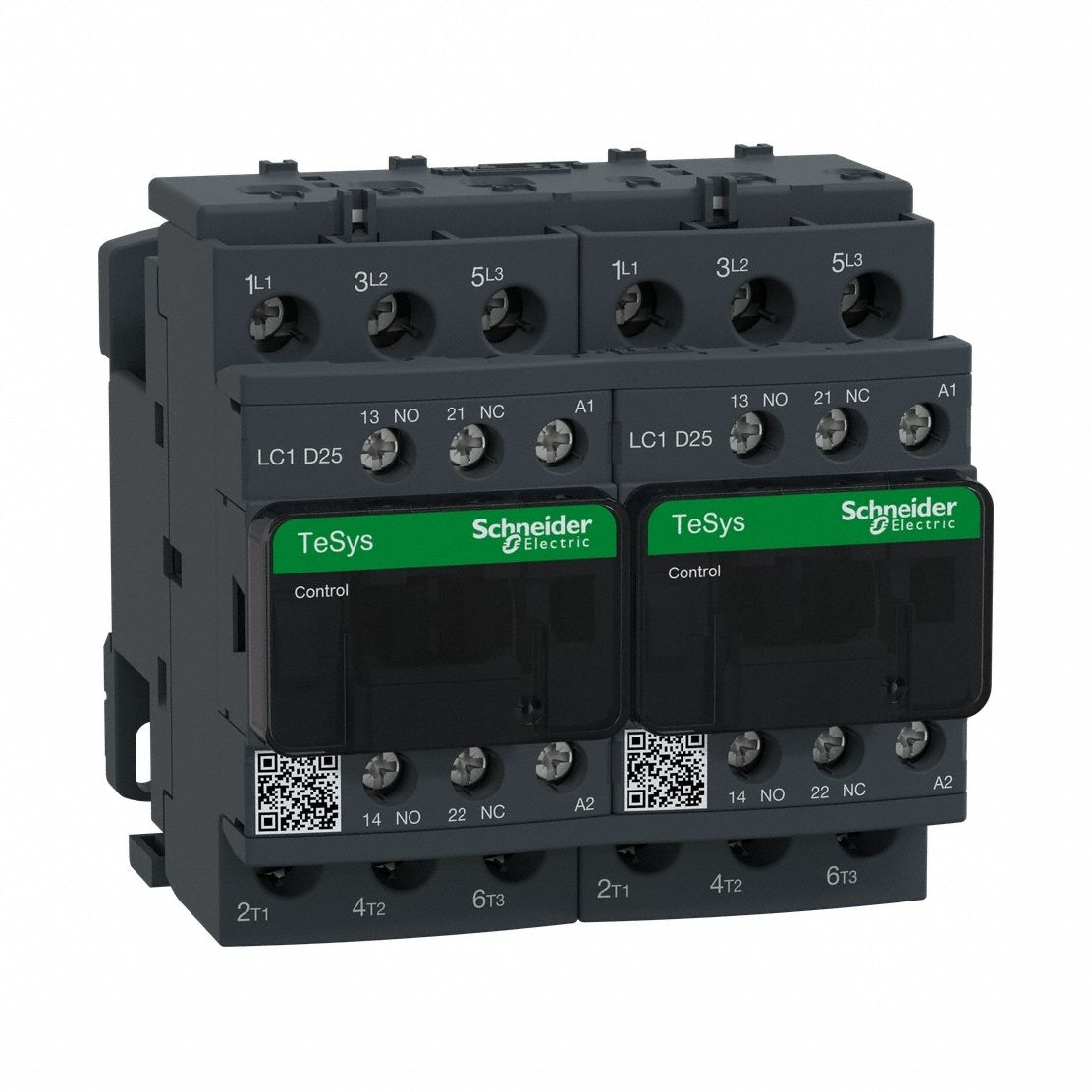 IEC Magnetic Contactor: Reversing, 3 Poles, 3NO Contacts, 25 A, 24V AC Coil, 1NO/1NC