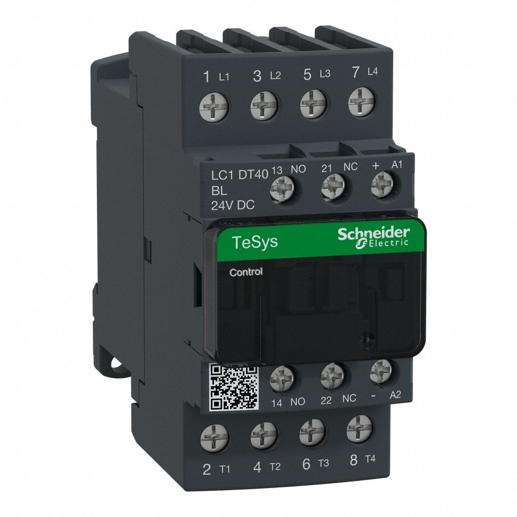 IEC Magnetic Contactor: Non-Reversing, 4 Poles, 4NO Contacts, 40 A, 24V DC Coil, 1NO/1NC