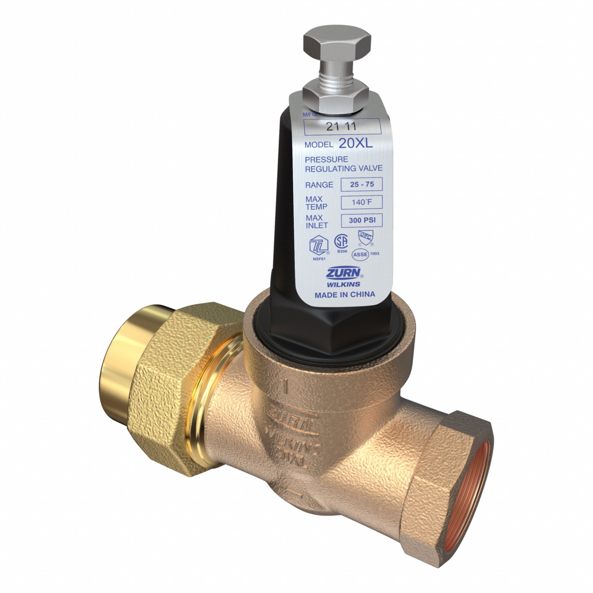 Water Pressure Reducing Valve: FNPT, 1 in Pipe Size, Cast Bronze, 25 psi to 75 psi, NPT