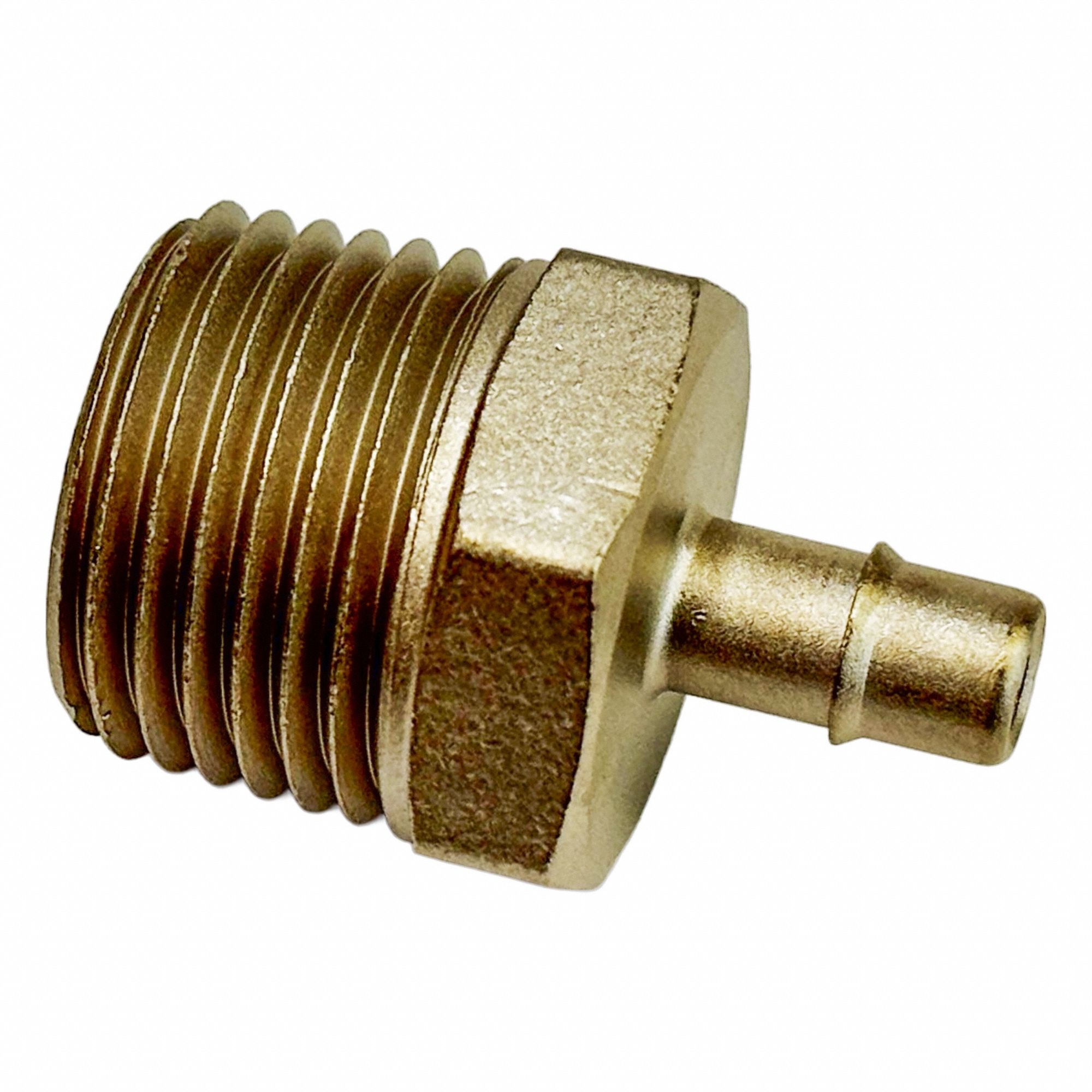 Mini Barbed Fitting Adapter: 3/4 in ID x 3/4 in Pipe x 1/2 in ID Size, MNPT x Tube, Brass
