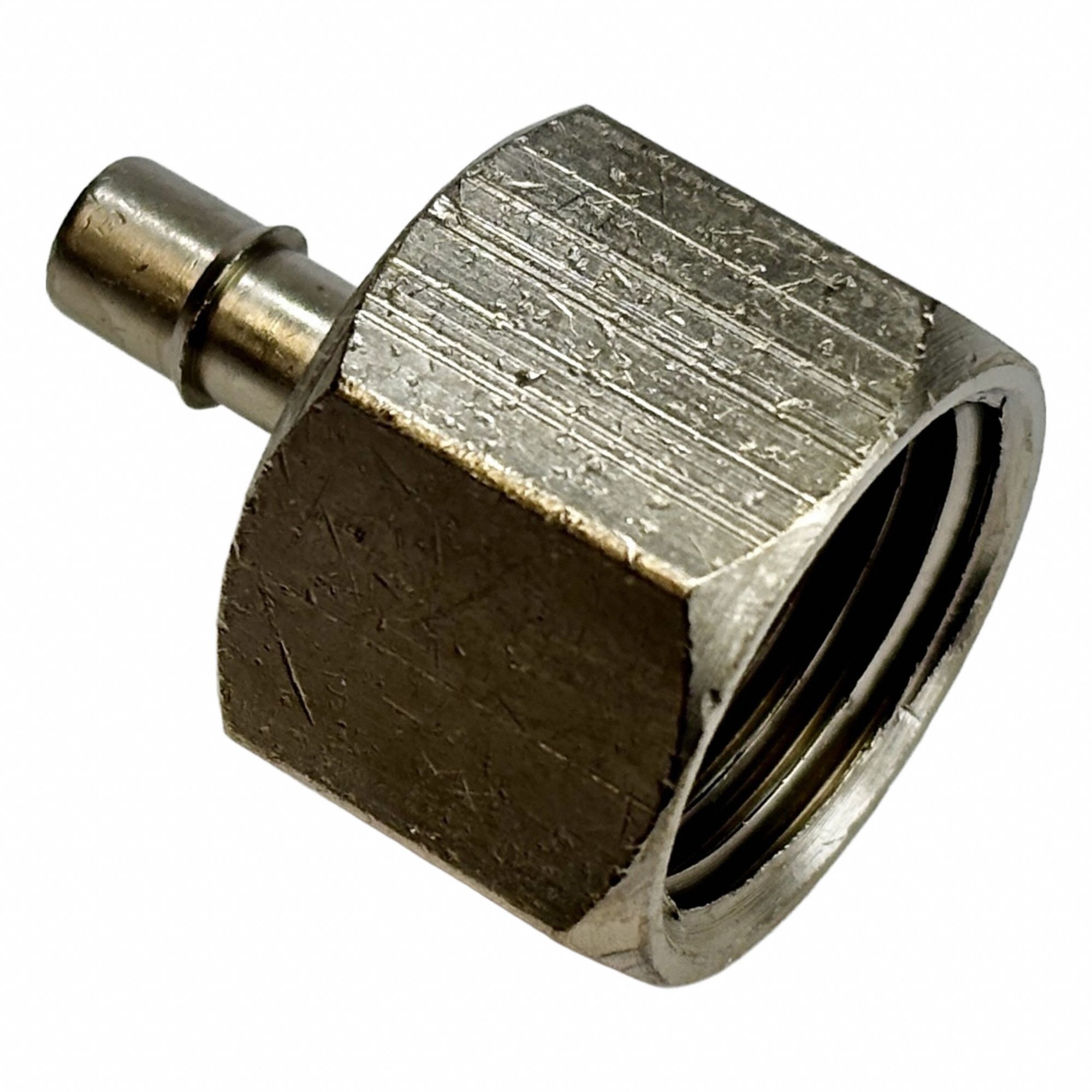 Mini Barbed Fitting Adapter: 3/4 in ID x 3/4 in Pipe x 1/16 in ID Size, FNPT x Tube, Brass