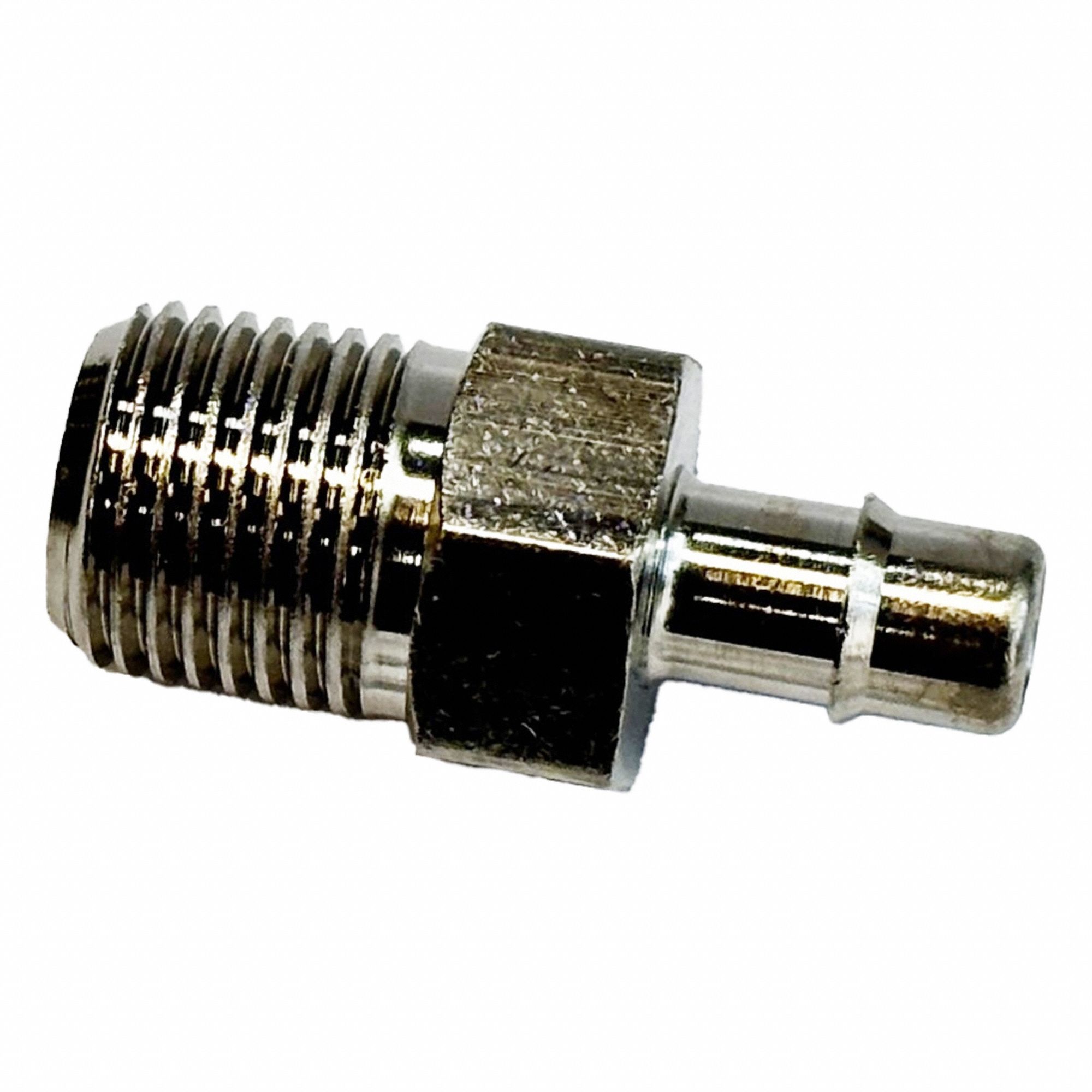 Mini Barb Fitting: 1/8 in Pipe x 1/2 in ID Size, MNPT x Tube, Brass, 1 9/16 in Overall Lg