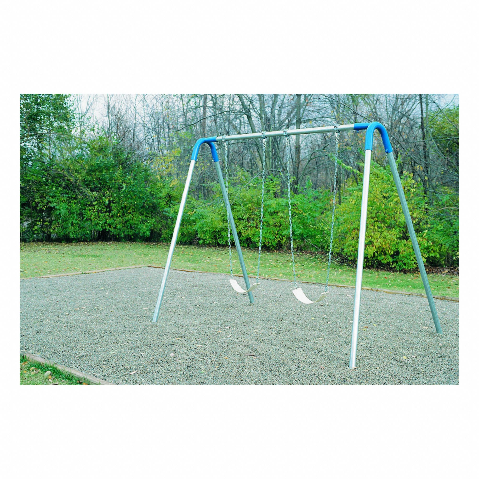 Swing Set: In-Ground Kit, 2 Strap Seats, 24.92 ft Installation Zone Lg, 8 ft Overall Ht