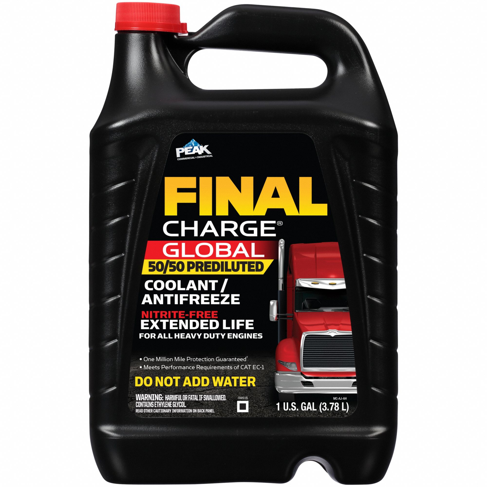Antifreeze Coolant: Pre-Diluted 50/50, 1 gal Container Size, Red, OAT, Ethylene Glycol, Bottle