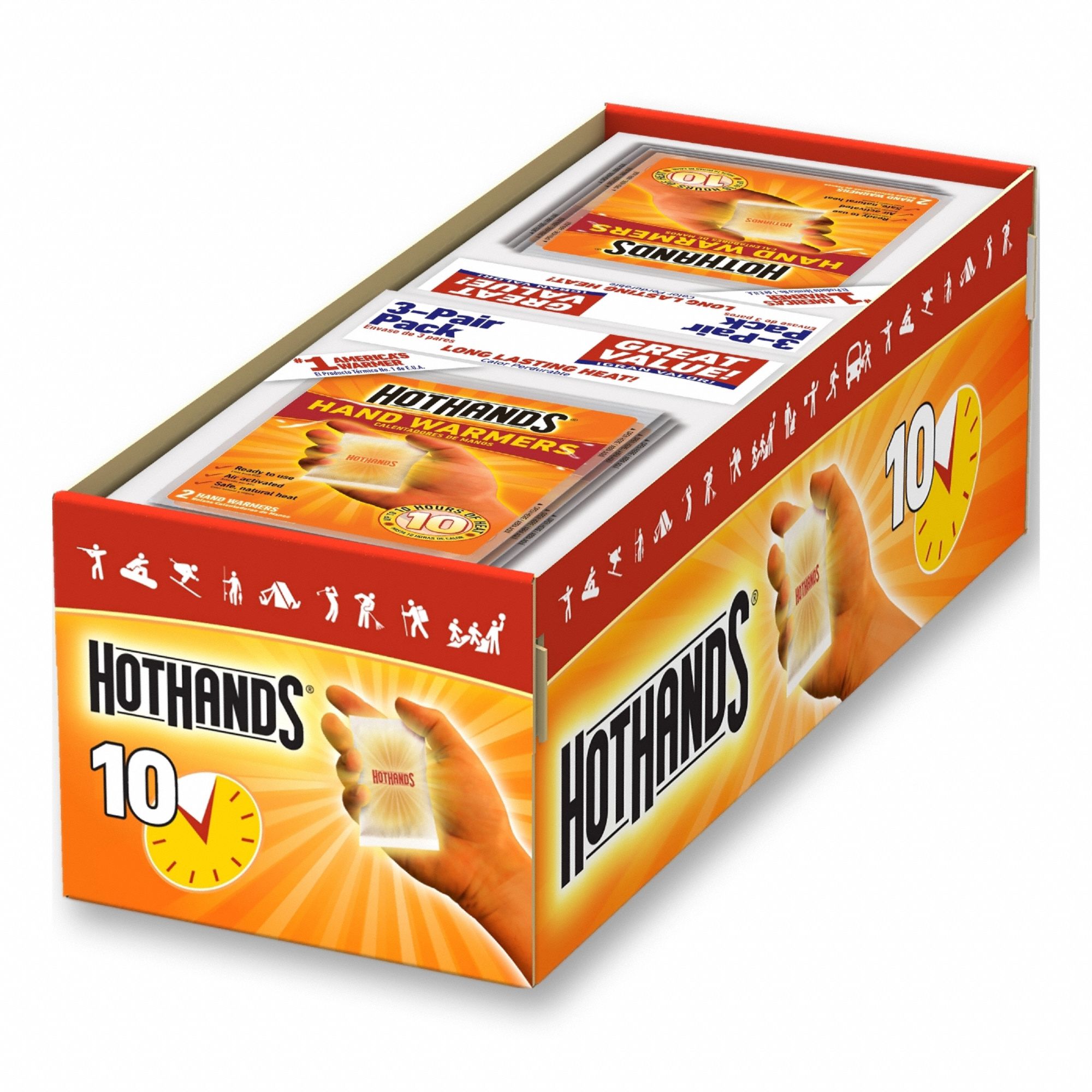Hand Warmer: Hand Warmer, Air-Activated, Up to 10 hr, 15 min to 30 min, 3 1/2 in Lg, 12 PK