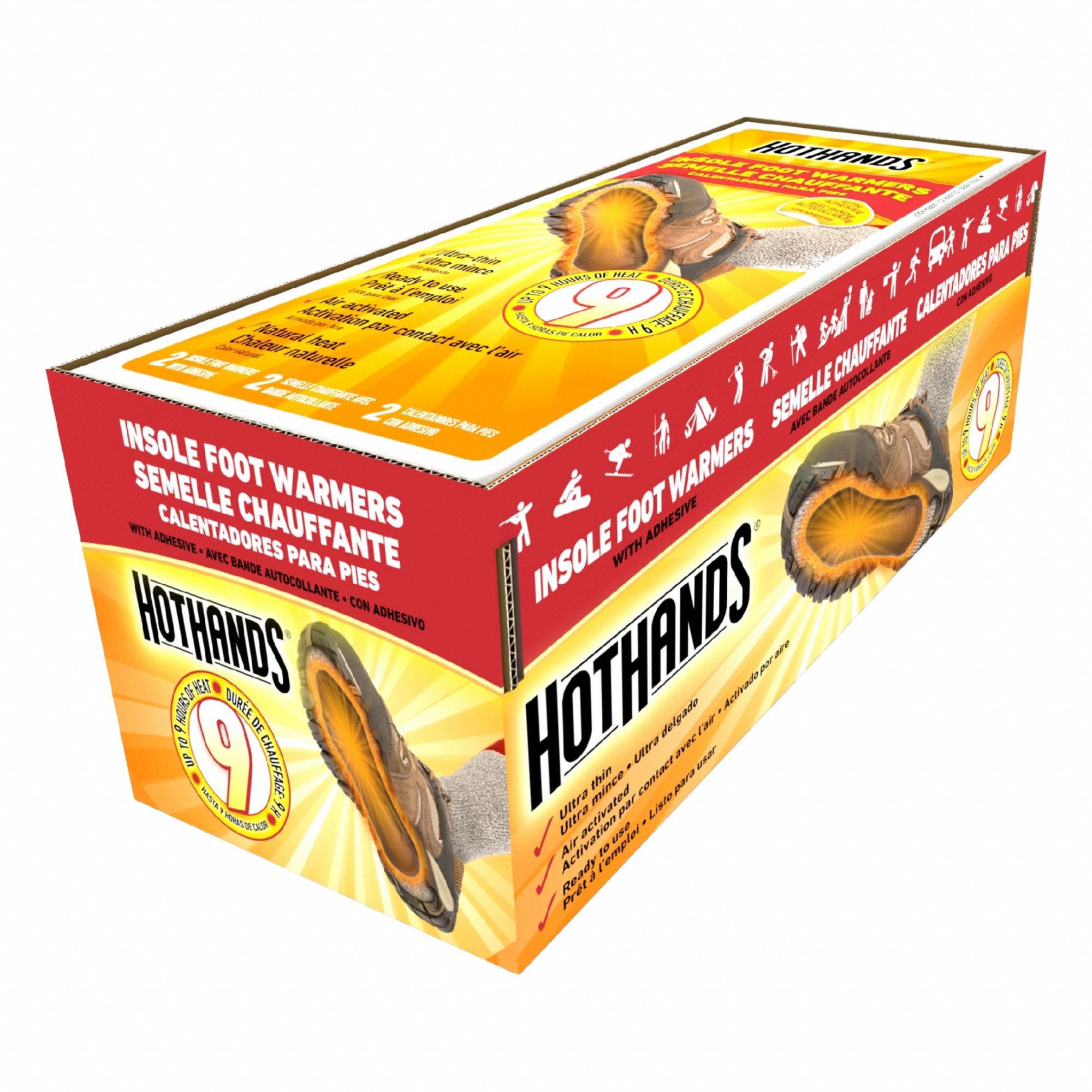 Foot Warmer: Foot Warmer, Air-Activated, Up to 9 hr, 15 min to 30 min, 99°F Avg Temp, 16 PK