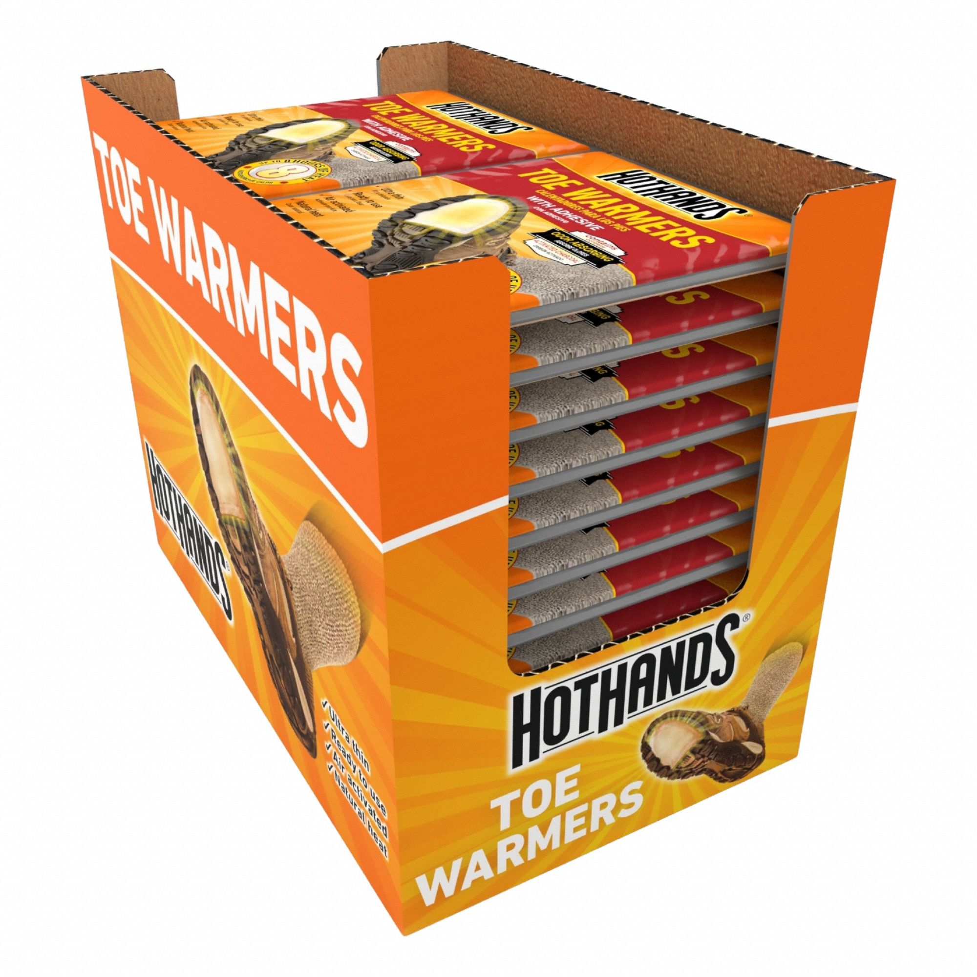 Toe Warmer: Toe Warmer, Air-Activated, Up to 8 hr, 15 min to 30 min, 97°F Avg Temp, 40 PK