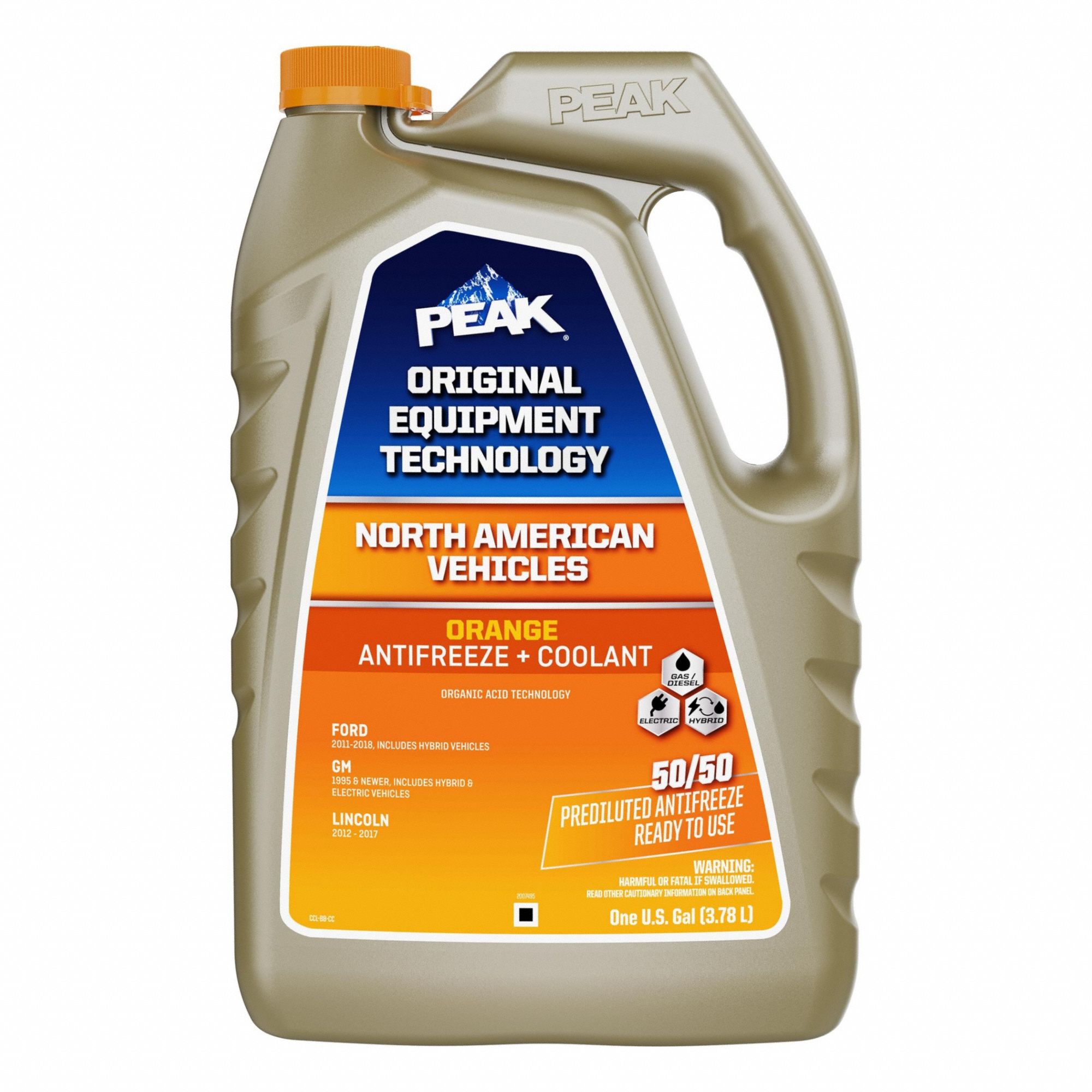 PEAK, Pre-Diluted 50/50, 1 gal Container Size, Antifreeze Coolant