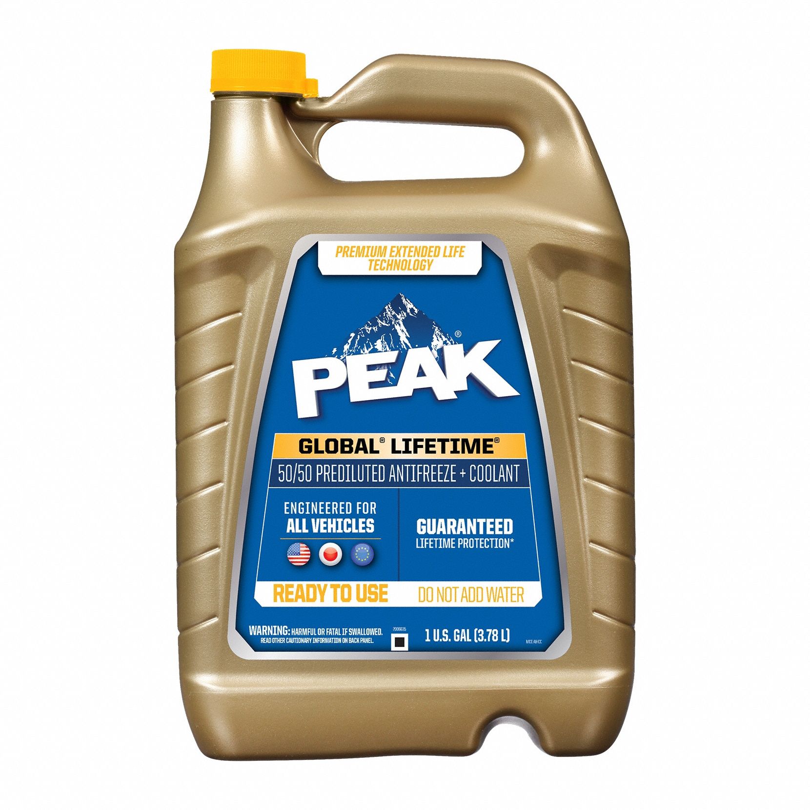 Antifreeze Coolant: Pre-Diluted 50/50, 1 gal Container Size, Amber, OAT, Ethylene Glycol
