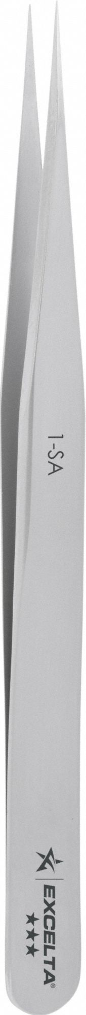 Tweezers: Stainless Steel, Point, Straight Tip, 0.005 in Tip Thick