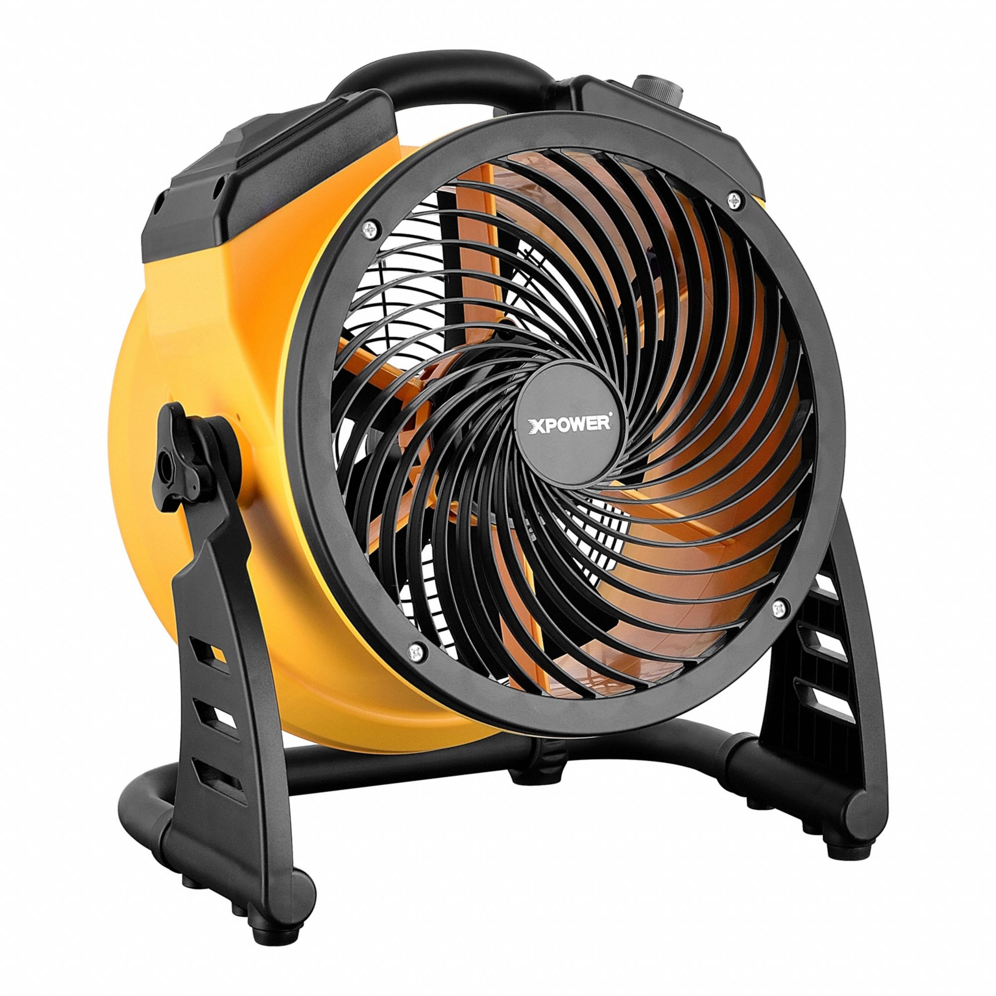 Portable Blower: 900 cfm, Pivoting Frame, Variable Speeds, 115V AC, 6 ft Cord, Yellow, 360°