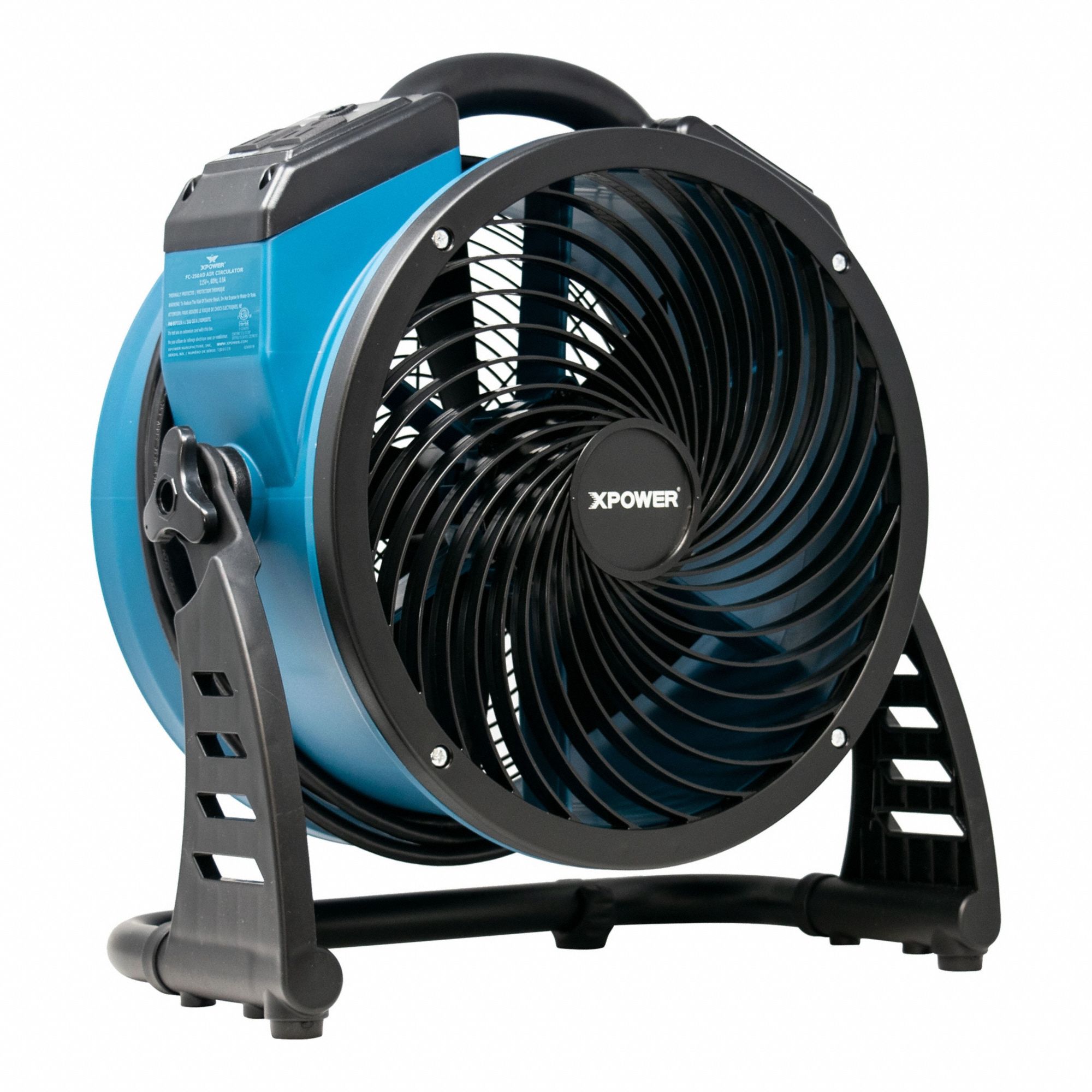 Portable Blower: 1, 560 cfm, Pivoting Frame, Variable Speeds, 115V AC, 10 ft Cord, Blue, 360°