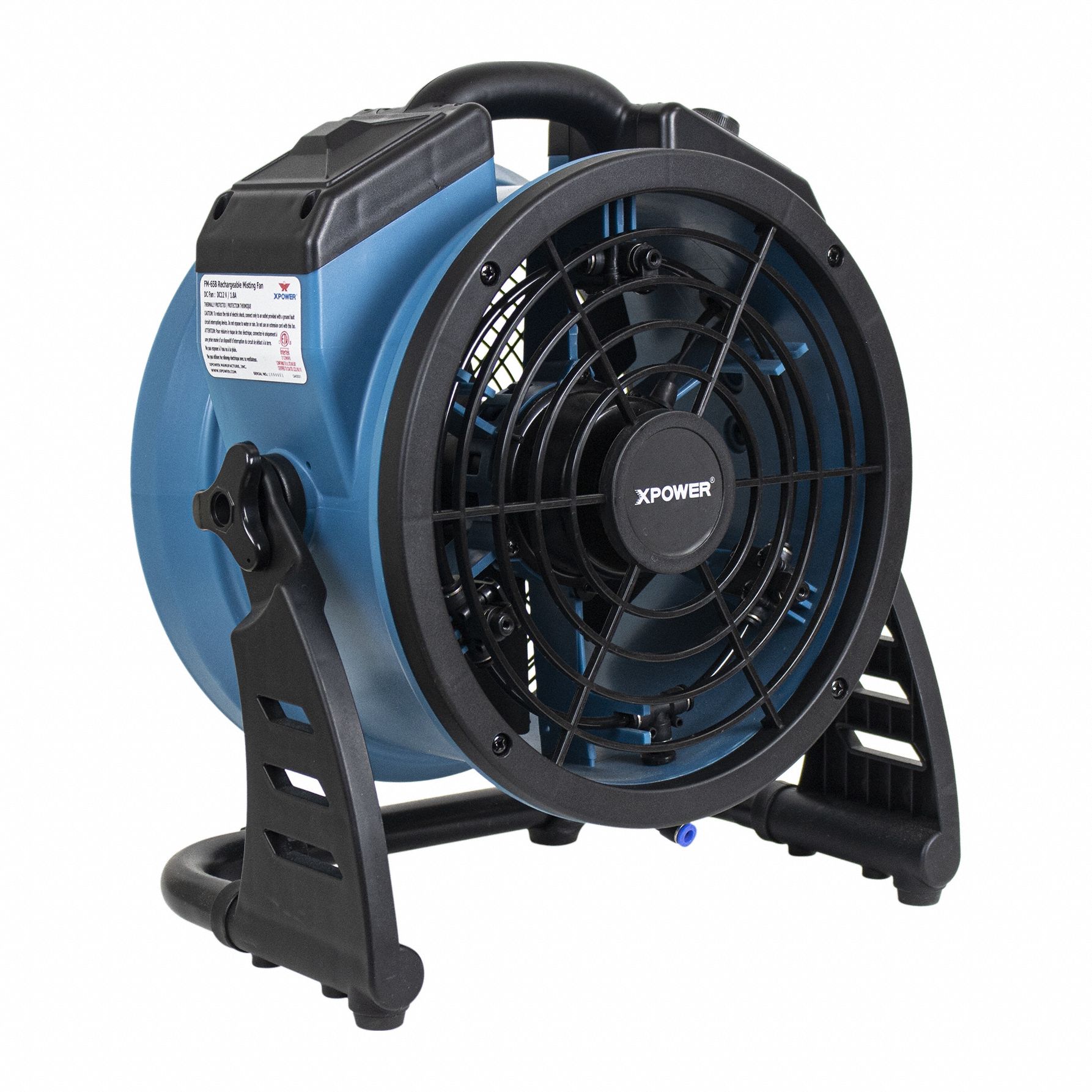 Misting Fan: Variable Speeds, 900 cfm, 115V AC, Non-Oscillating