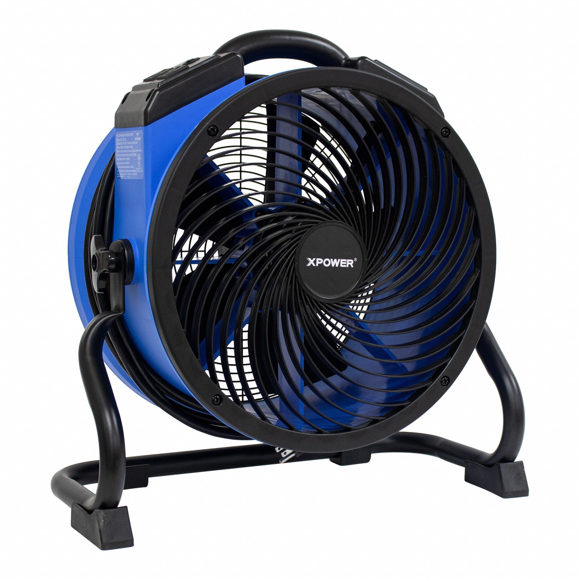 Portable Blower: 2, 100 cfm, Pivoting Frame, 4 Speeds, 1/4 hp, 115V AC, 20 ft Cord, Blue, 360°