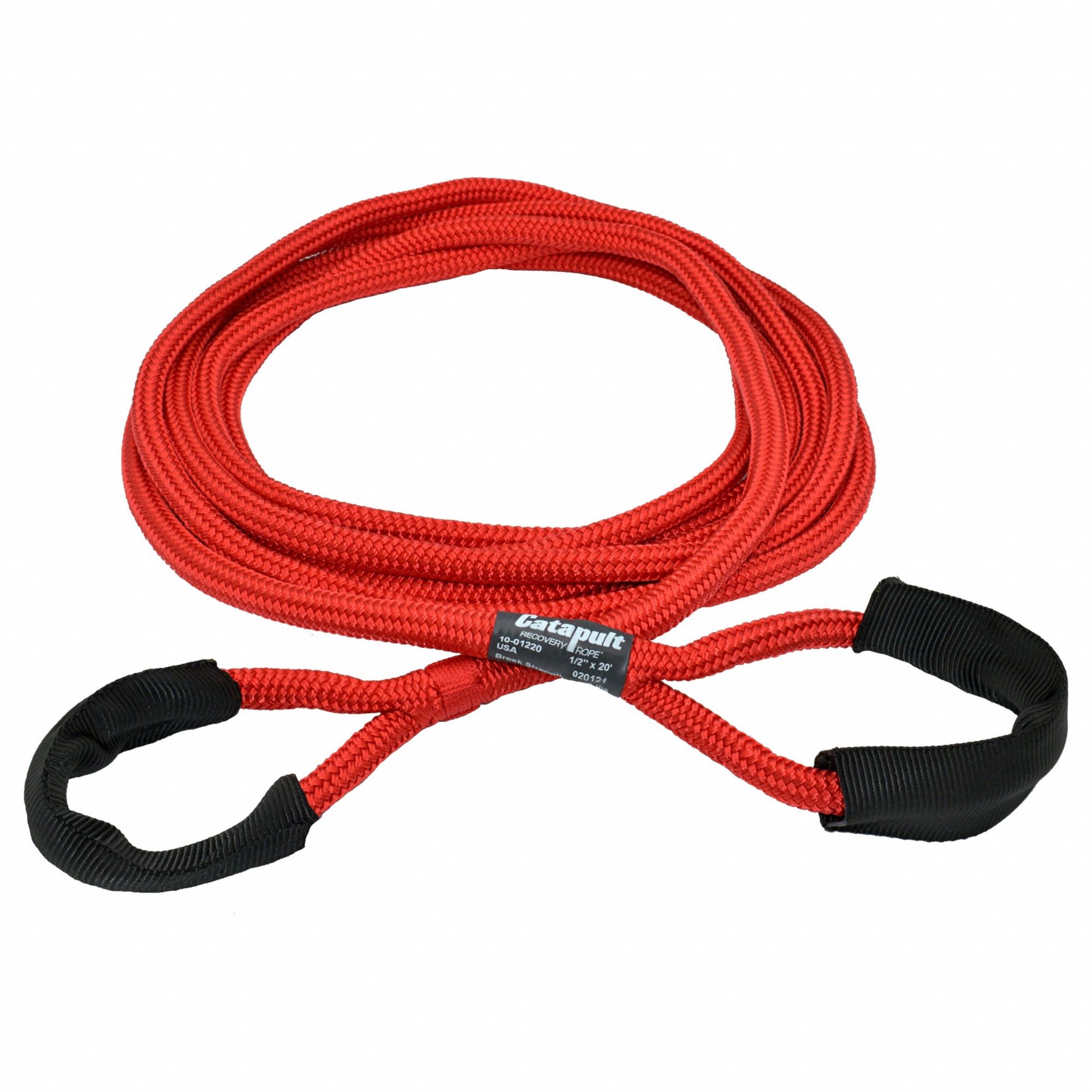 Kinetic Energy Recovery Rope: 20 ft Lg, 1/2 in Dia, Polypropylene, Loop, Red