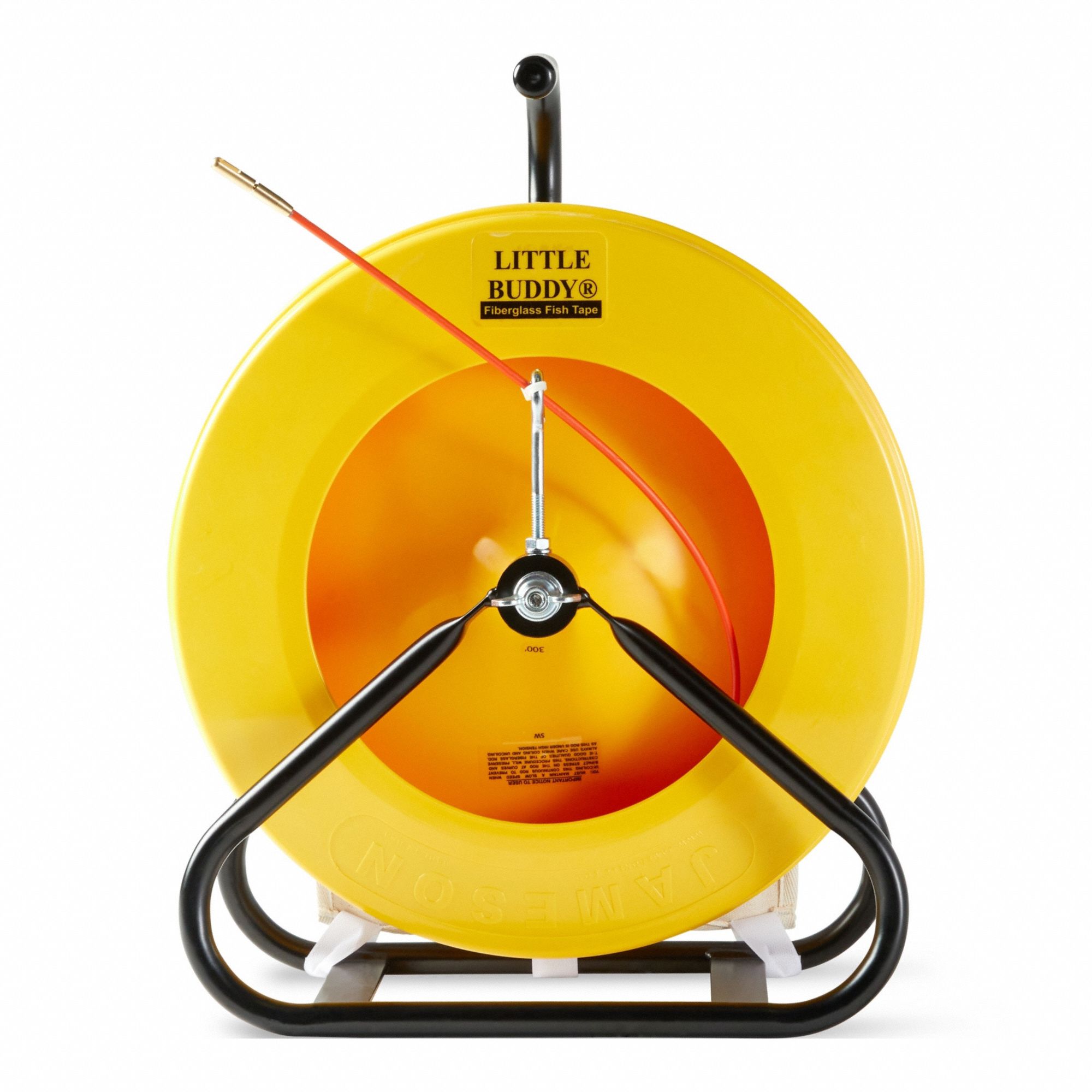 Fish Tape: 300 ft Lg, 17 in Case Dia, Round, Fiberglass, Frame Case, 3/16 in Tape Wd