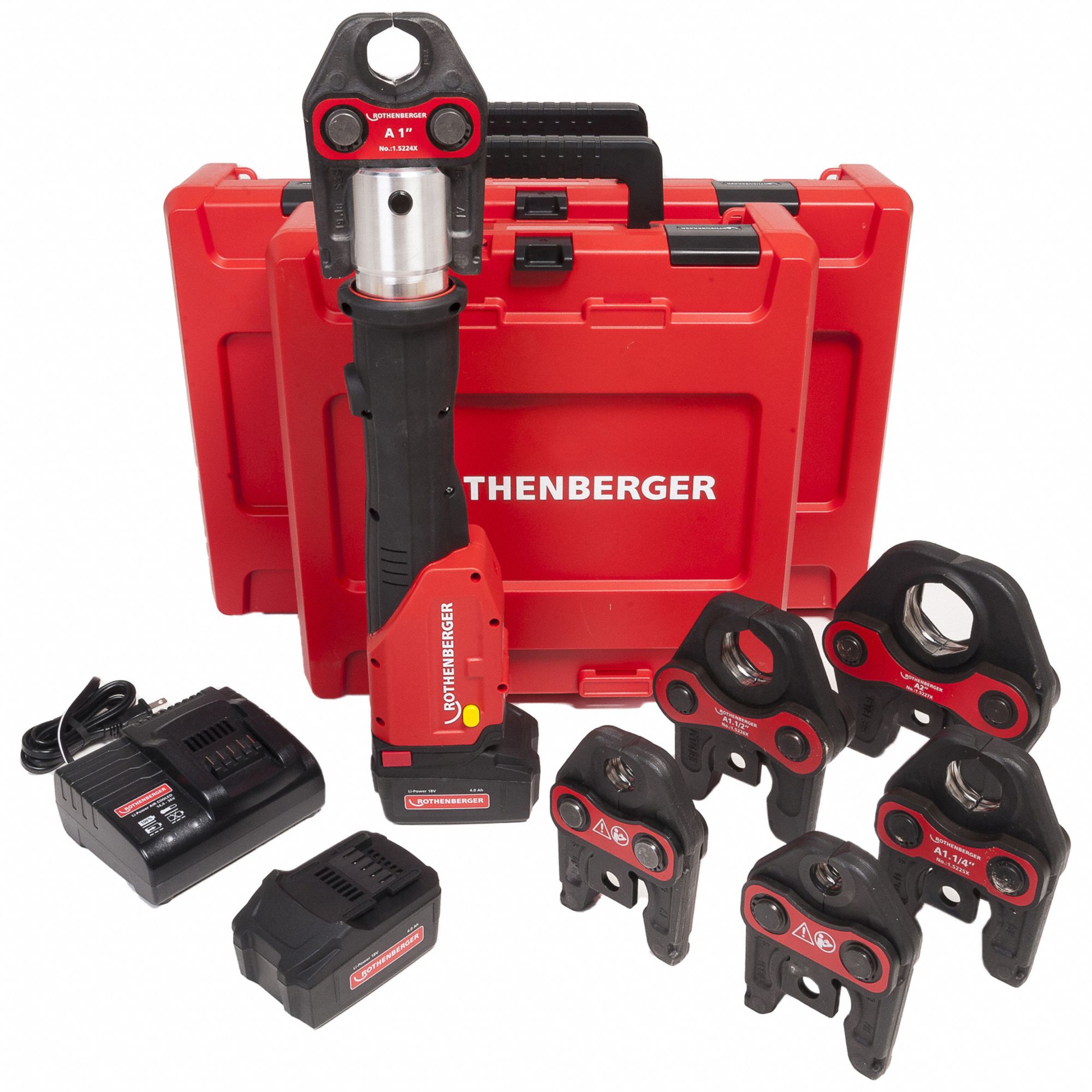 ROTHENBERGER Press Tool: 18V Li-Ion, Std, Inline, For 1/2 in to 2 in Pipe