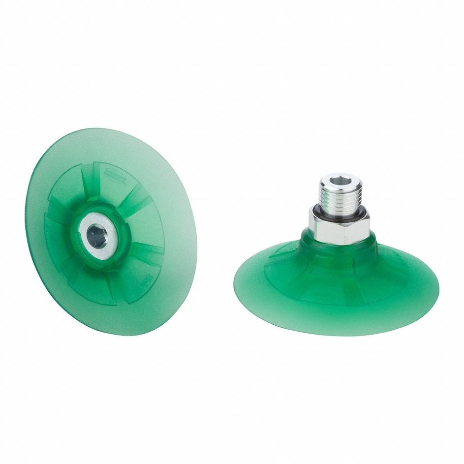 Vacuum Pad Assembly: G1/4 in, 53.9 mm Pad Dia, Elastodur ED, Green, 23.2 mm Pad Ht, 65 A