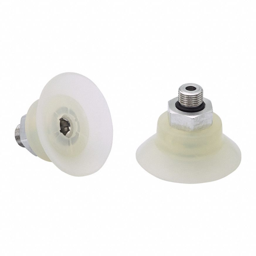 Vacuum Pad Assembly: Flat, G1/8 in Vacuum Port, 44 mm Pad Dia, Food Grade Silicone Rubber