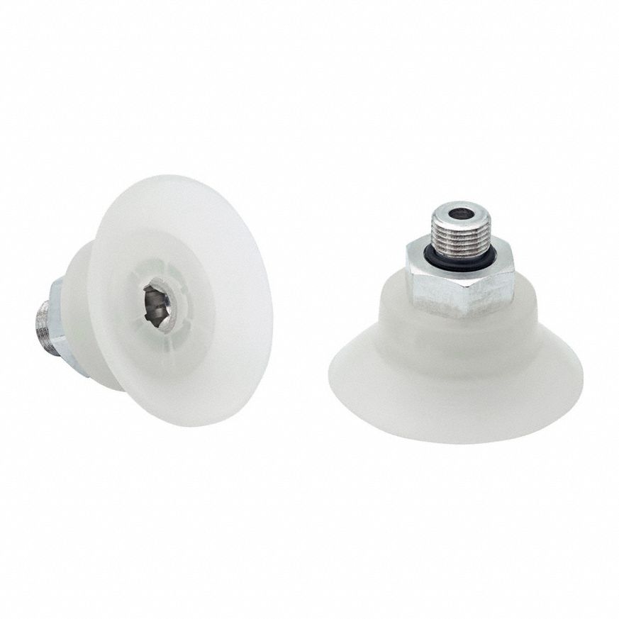Vacuum Pad Assembly: Flat, G1/8 in Vacuum Port, 39.2 mm Pad Dia, Food Grade Silicone Rubber
