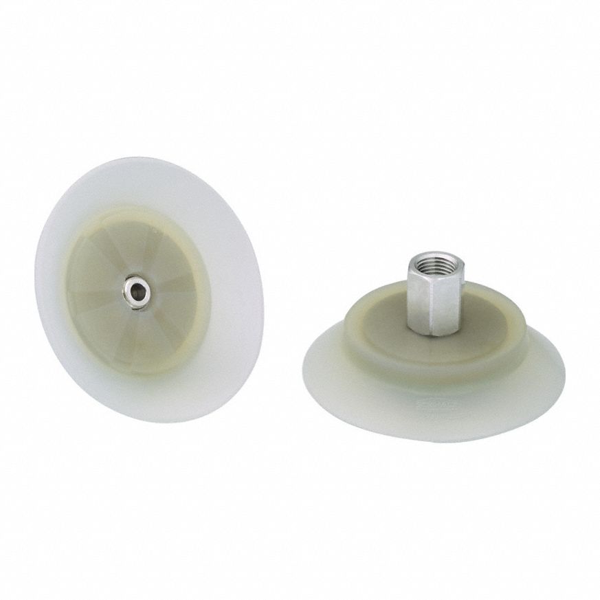 Vacuum Pad Assembly: Flat, G1/8 in Vacuum Port, 44 mm Pad Dia, Food Grade Silicone Rubber