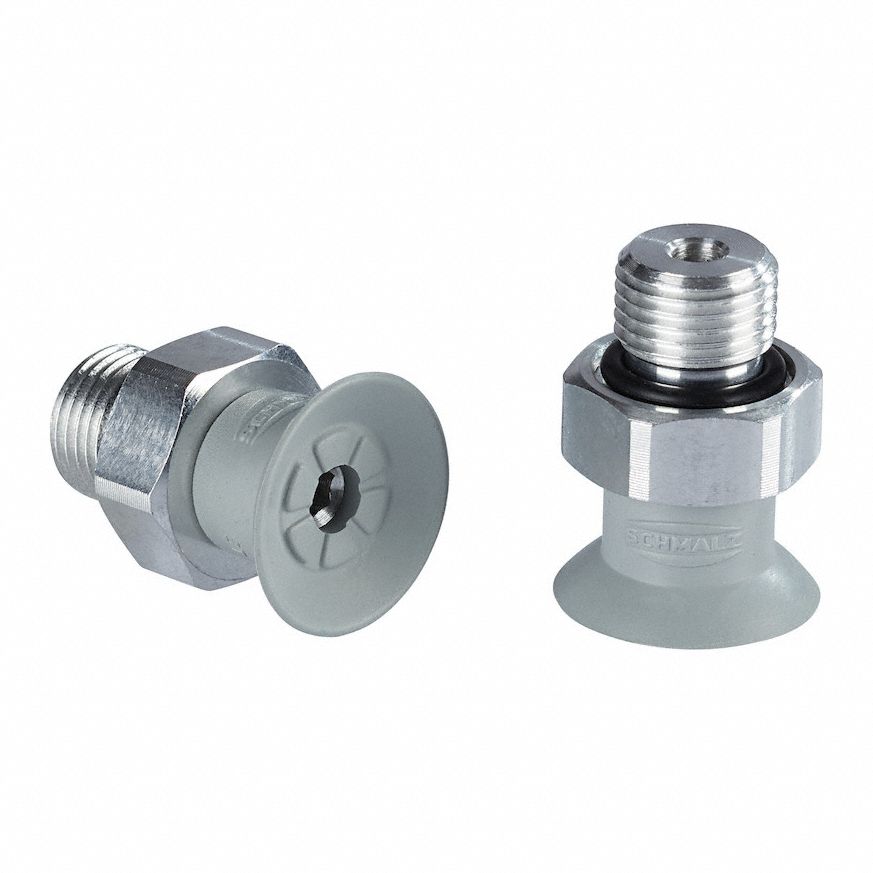 Vacuum Pad Assembly: G1/8 in, 16.8 mm Pad Dia, NBR, 55 A, Gray, 15 mm Pad Ht