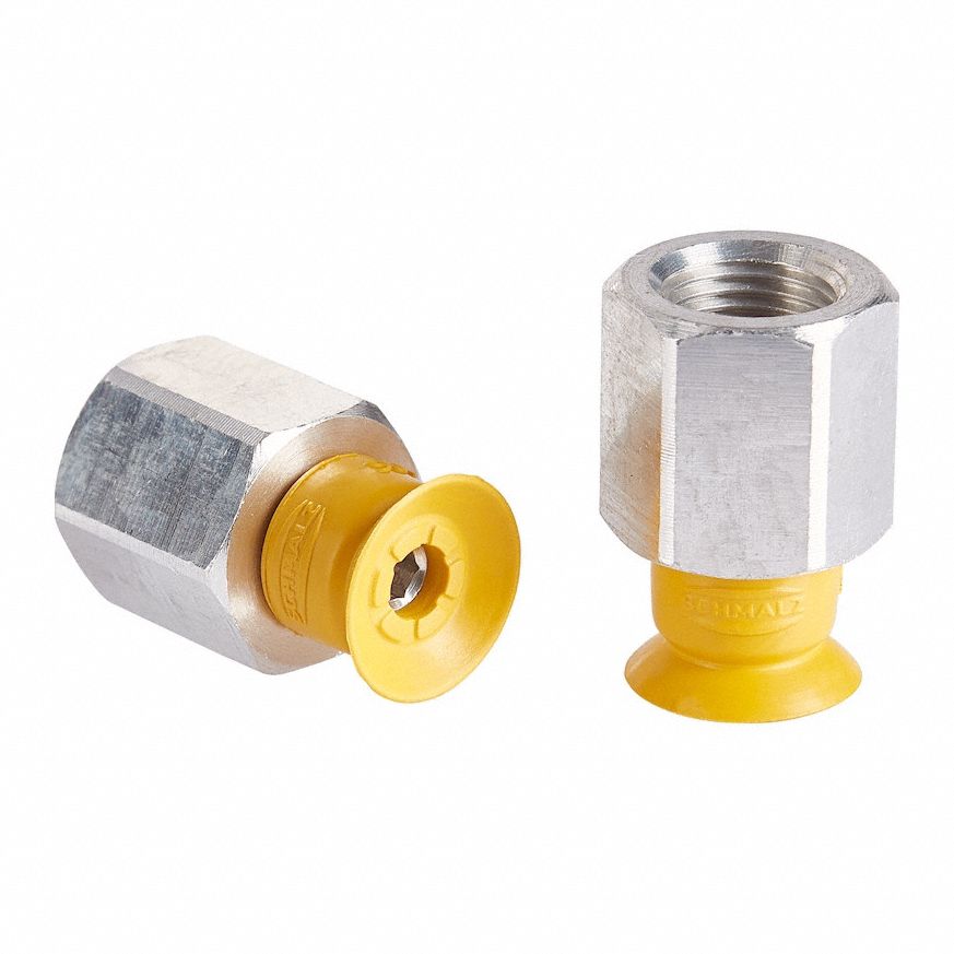 Vacuum Pad Assembly: G1/8 in, 2.6 mm Pad Dia, NBR-ESD, 55 A, Yellow, 23.3 mm Pad Ht