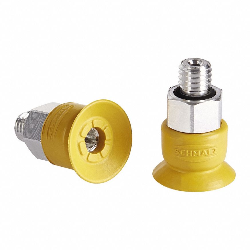 Vacuum Pad Assembly: M5, 11.2 mm Pad Dia, NBR-ESD, 55 A, Yellow, 13.4 mm Pad Ht