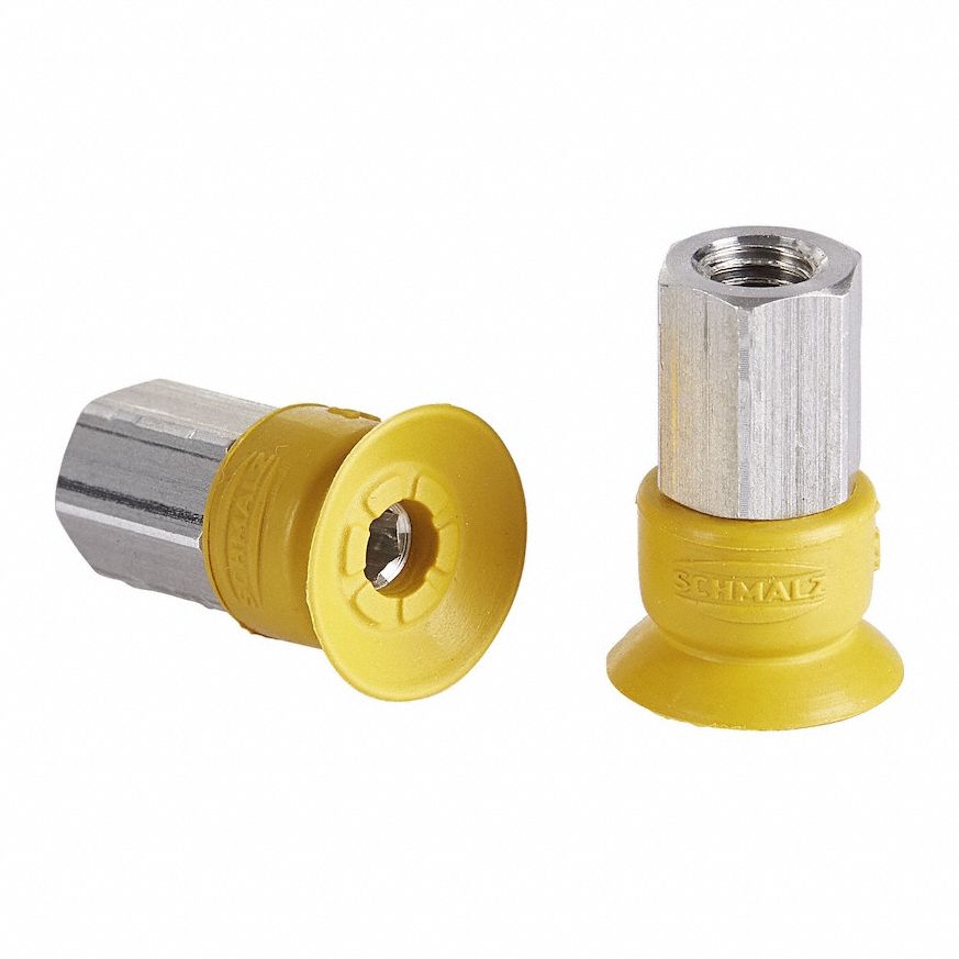 Vacuum Pad Assembly: M5, 11.2 mm Pad Dia, NBR-ESD, 55 A, Yellow, 18.4 mm Pad Ht