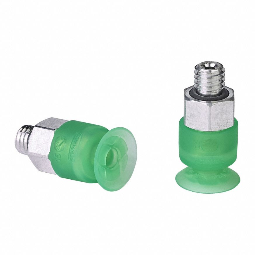 Vacuum Pad Assembly: Flat, M5 Vacuum Port, 11 mm Pad Dia, Food Grade Silicone Rubber, Green