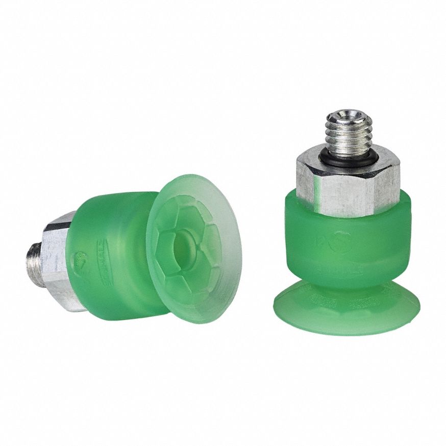 Vacuum Pad Assembly: Flat, M5 Vacuum Port, 16 mm Pad Dia, Food Grade Silicone Rubber, Green
