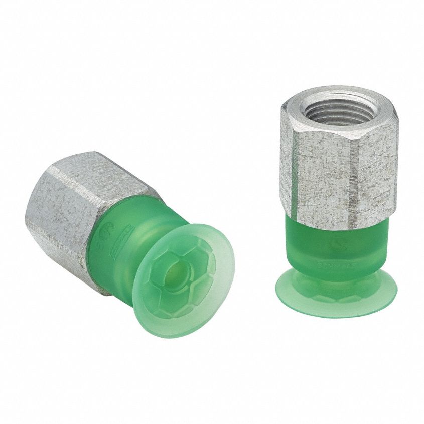 Vacuum Pad Assembly: Flat, G1/8 in Vacuum Port, 16 mm Pad Dia, Food Grade Silicone Rubber