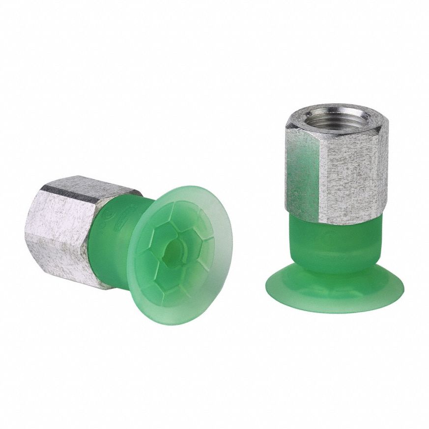 Vacuum Pad Assembly: Flat, G1/8 in Vacuum Port, 21 mm Pad Dia, Food Grade Silicone Rubber