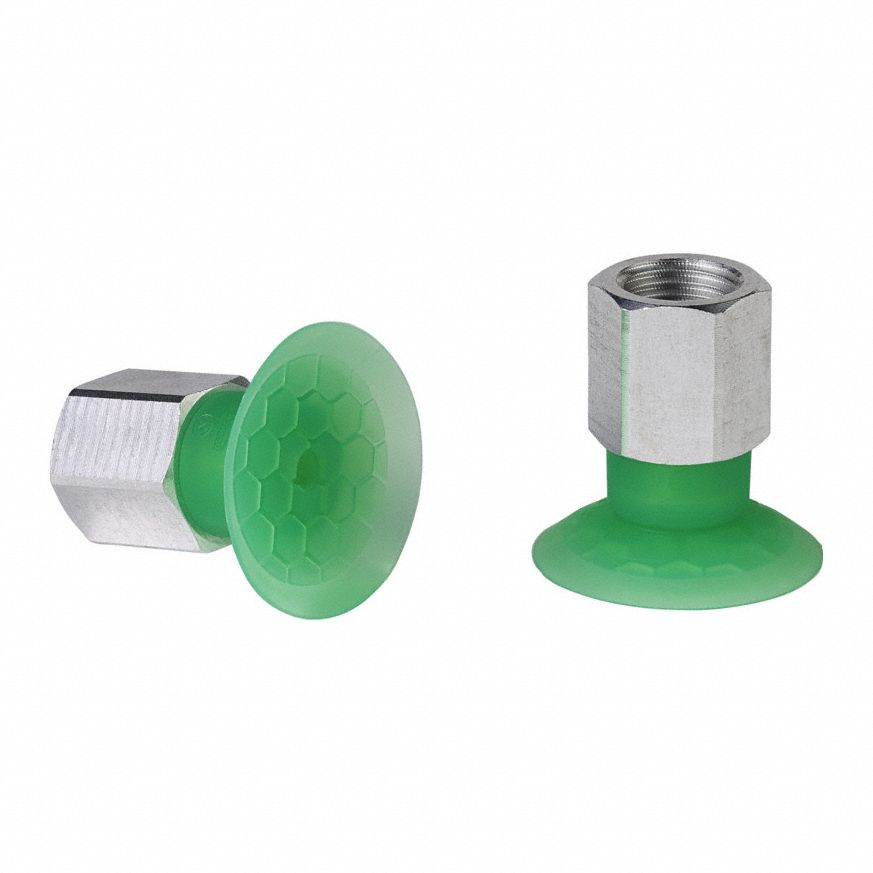 Vacuum Pad Assembly: Flat, 1/8 in NPT Vacuum Port, 31.5 mm Pad Dia, Green, 27.5 mm Pad Ht