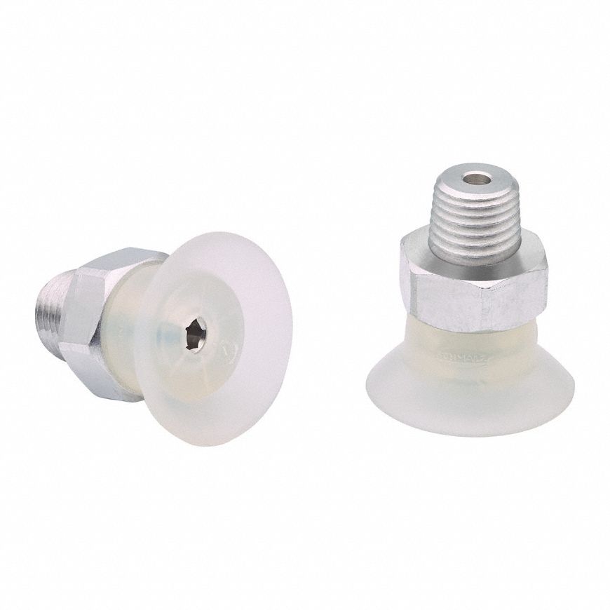 Vacuum Pad Assembly: Flat, 1/8 in NPT Vacuum Port, 16.8 mm Pad Dia, Clear, 14.9 mm Pad Ht