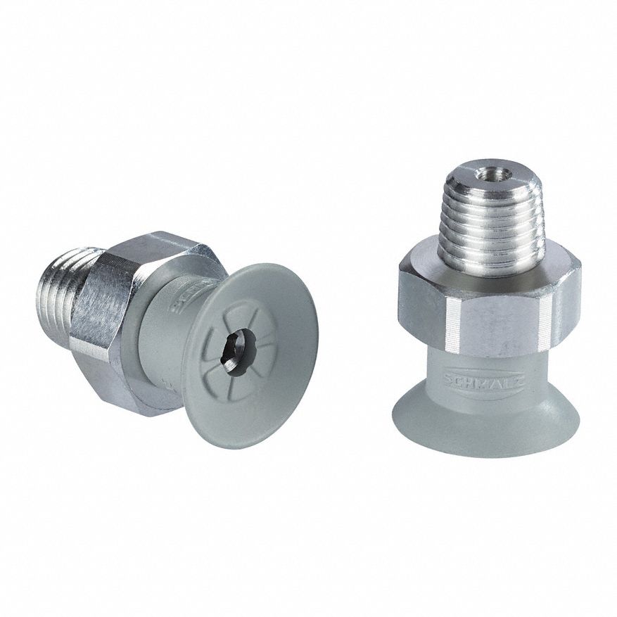 Vacuum Pad Assembly: 1/8 in NPT, 16.8 mm Pad Dia, NBR, 55 A, Gray, 14.9 mm Pad Ht