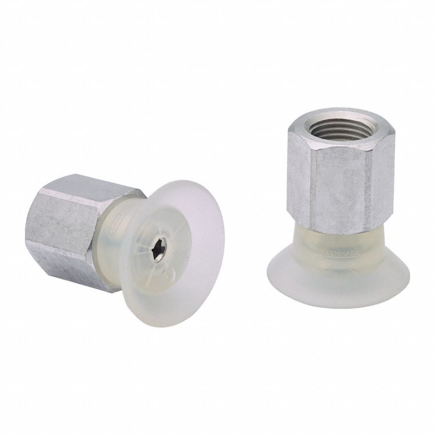 Vacuum Pad Assembly: Flat, 1/8 in NPT Vacuum Port, 16.8 mm Pad Dia, Clear, 22.9 mm Pad Ht